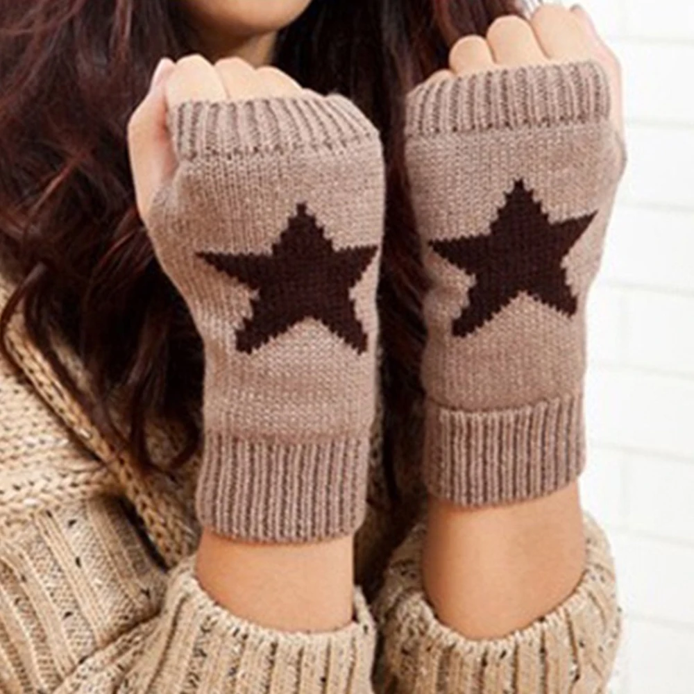 

Y2K Cotton Pentagram Knitted Fingerless Winter Gloves Soft Warm Wool Knitting Arm Flexible Hand Gloves Warmer for Men Women