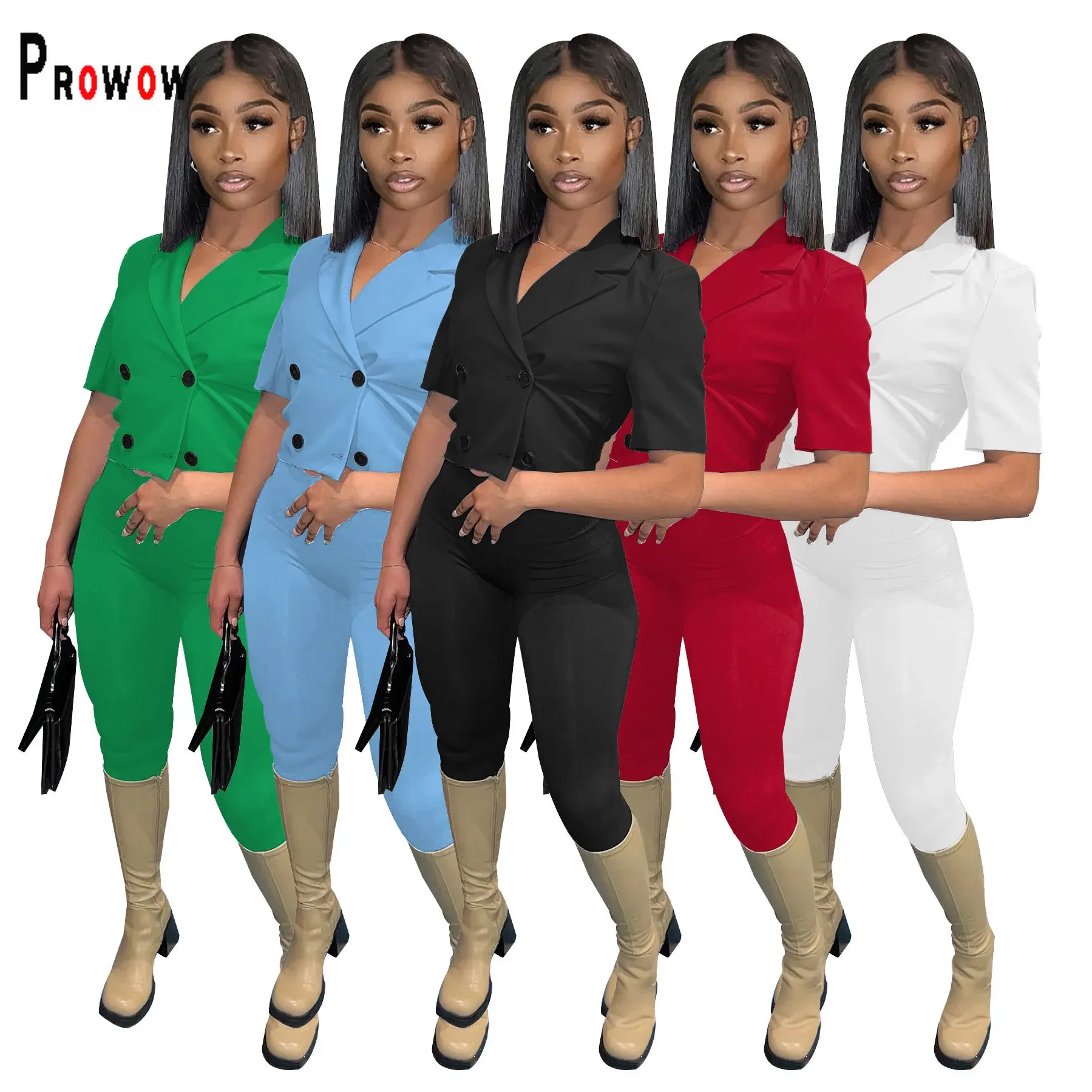 

Женские офисные костюмы Prowow, укороченные блейзеры, топы и брюки, комплект одежды из двух предметов, однотонные облегающие костюмы, спортивный костюм
