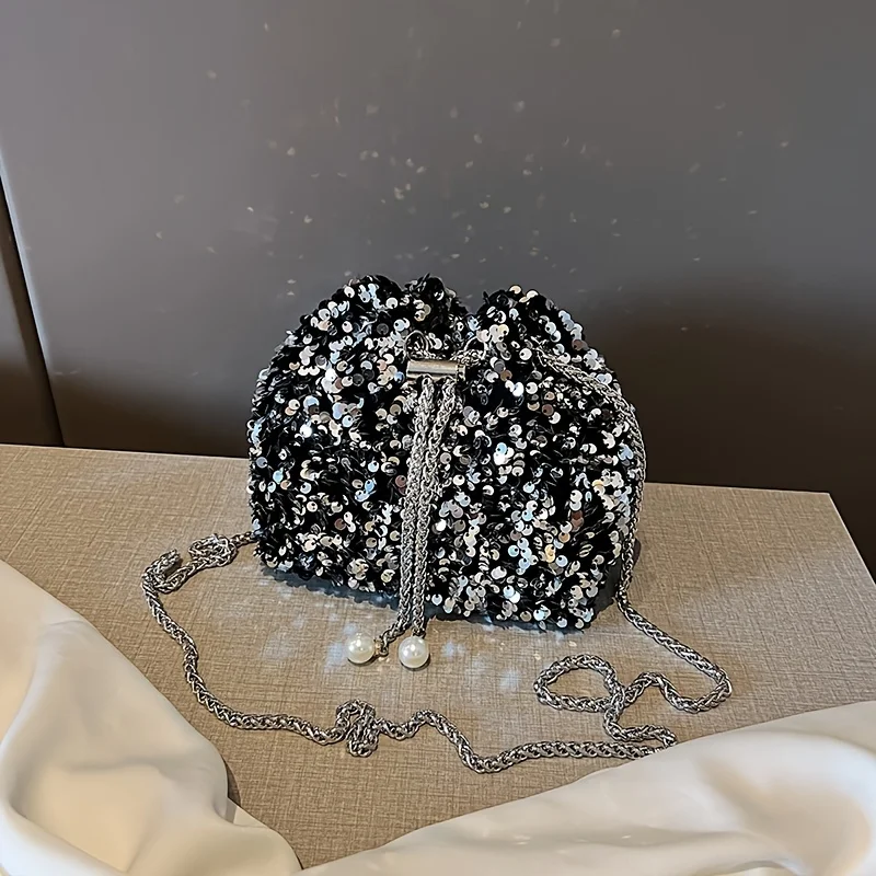 Fashionable Sequin Shoulder Crossbody Bag Chic Mini Coin Purse, Korean Version Bucket Bag, Evening Bag Party, Daily Work, Travel