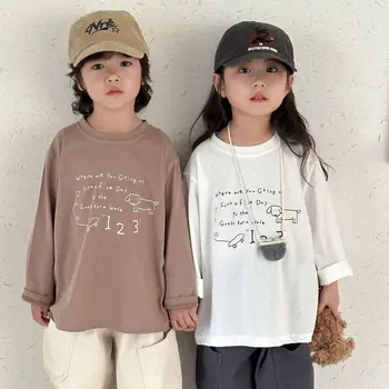 2025 Spring New Children Long Sleeve T Shirts Letter Print Girls Cotton Casual Tees Boys Versatile Bottoming Shirts Kids Clothes