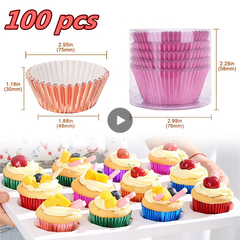100pcs Paper Cupcake Cup Aluminium Foil Muffin Baking Cups Liners