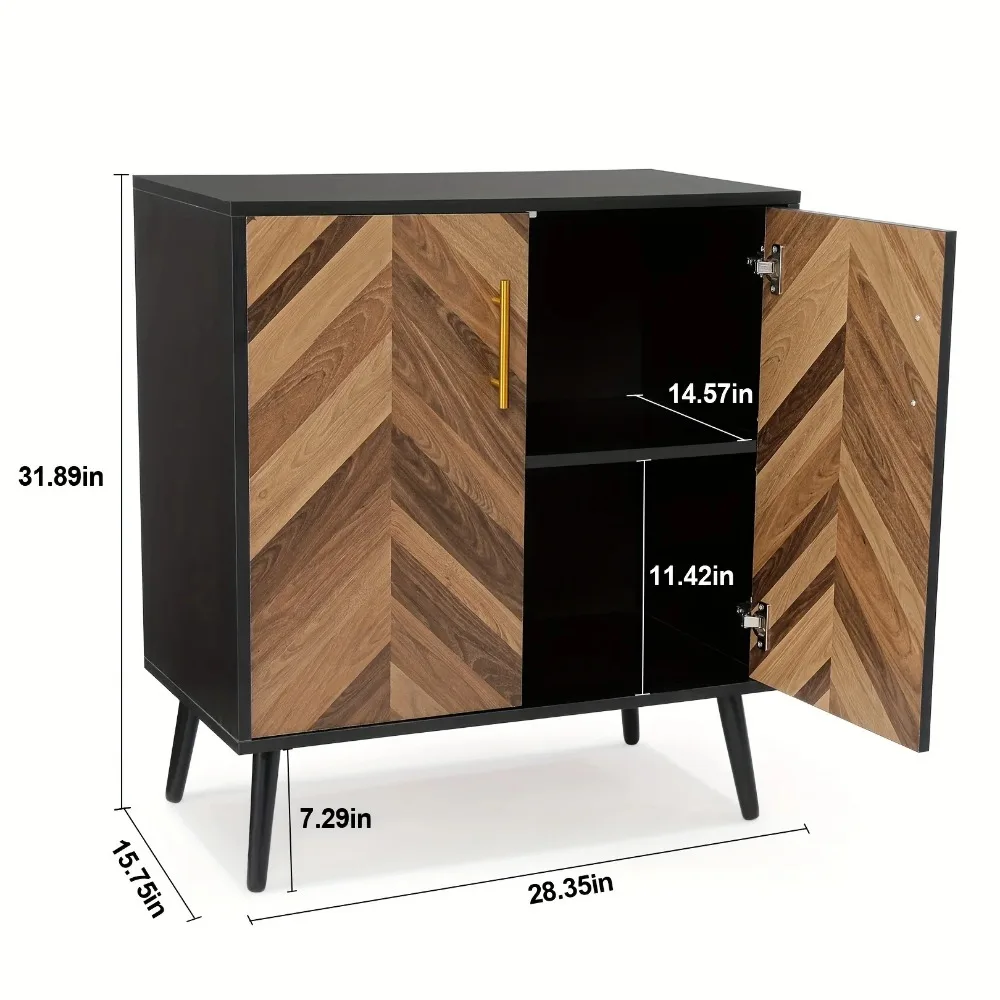 Modern Storage Cabinet 2 Doors 28" Long Wooden Buffet Cabinet Adjustable Shelves Accent Bedroom Hallway