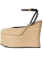 Summer Grass Woven Platform Sandals Women Wedge Heel Thick Soled Sandals Ankle Strap Supper High Heels Party Women's Sandals New