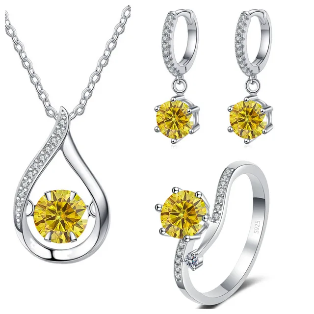 Ensemble de bijoux Moissanite en argent 925 véritable, pendentif, collier, bague, boucles d'oreilles, Solitaire, cadeau pour femmes et hommes 1