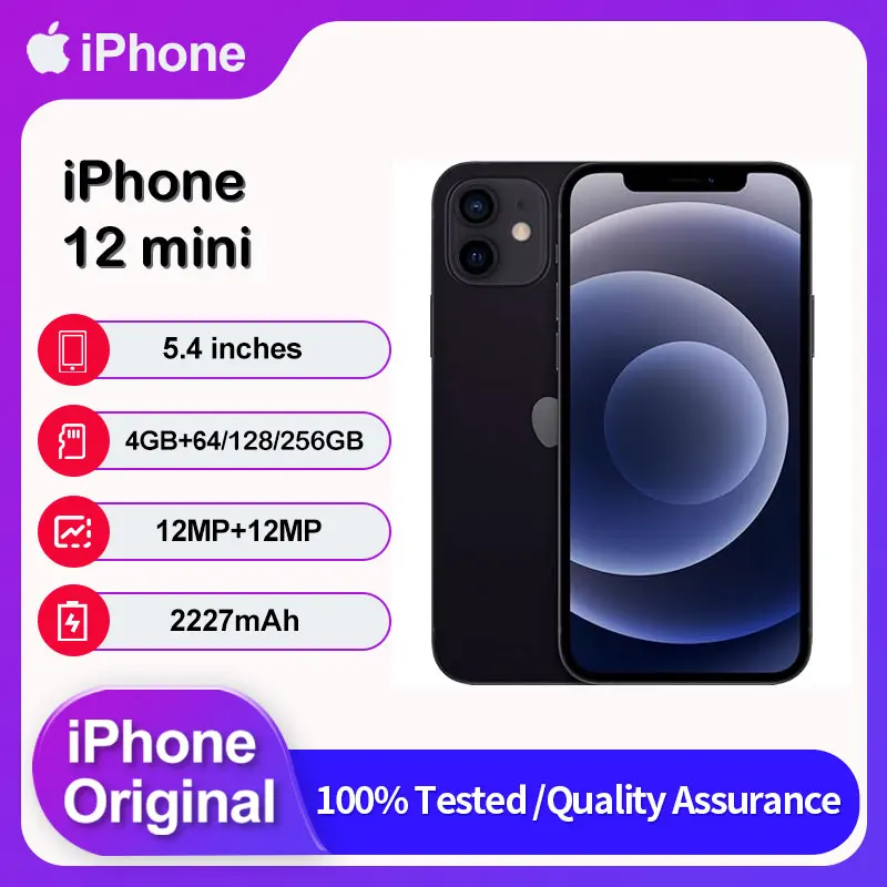 Originele Apple iPhone 12 mini 5G Face ID Ontgrendeld Gebruikt IOS A14 5.4 "64/128/256GB ROM 2227mAh Mobiel 12MP Smartphone