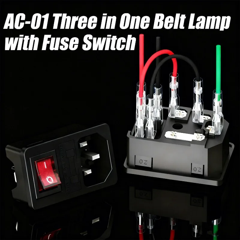 IEC320 C14 Electrical Socket with LED Rocker Switch and 10A Fuse
