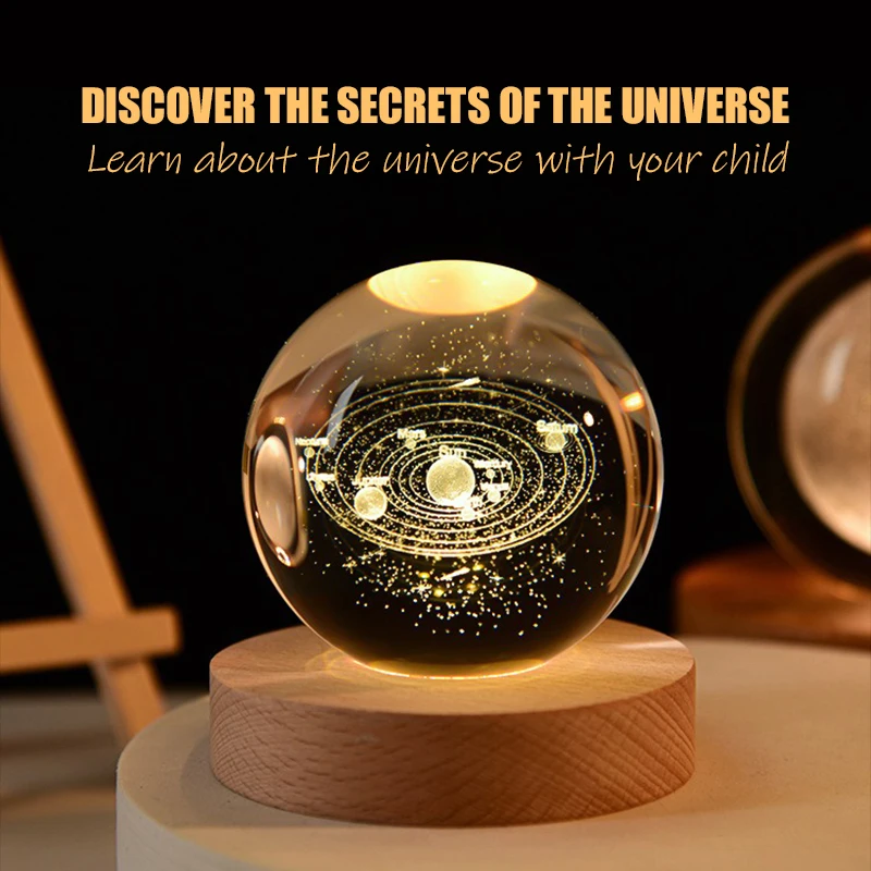 Luminous Milky Way Crystal Sphere with Wooden Base - Elegant Home Decor and Gift Idea