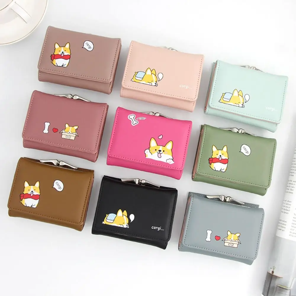 

PU Leather Multi Card Pockets Multiple Card Slots Clutch Bag Short Coin Purse Women Wallet Cartoon Shiba Inu Wallet Card Holder