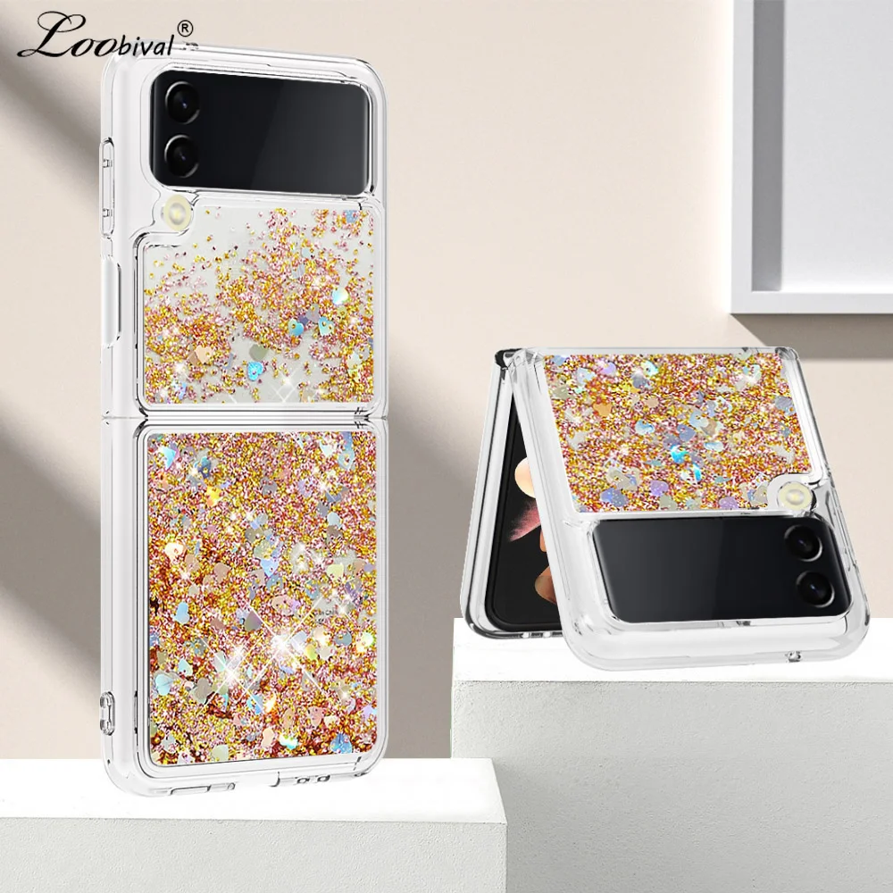 For Samsung Z Flip 4 Flip 3 Quicksand Glitter Case For Samsung Galaxy Z