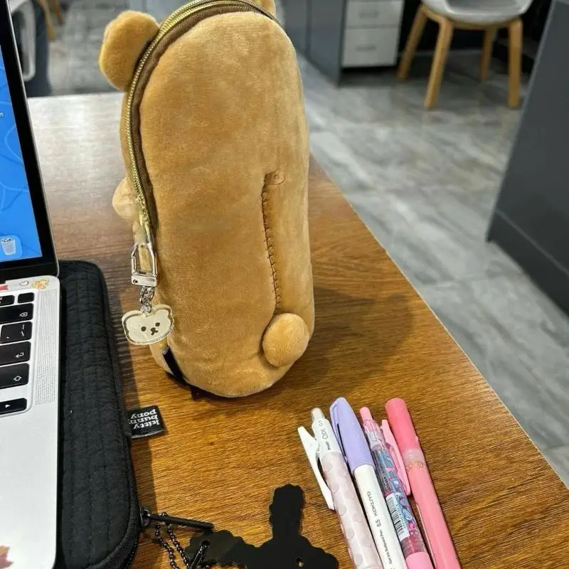 1PC 대용량 펜 가방 다기능 학생 문구 가방 귀여운 스탠딩 자세 자기 절개하는 곰 보관 펜 가방