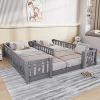Lit de sol Montessori 90x200cm, lit pour 2 enfants avec protection anti-chute, bois massif, lit enfant Montessori, pour garçons et filles, blanc/gris, sans matelas 5