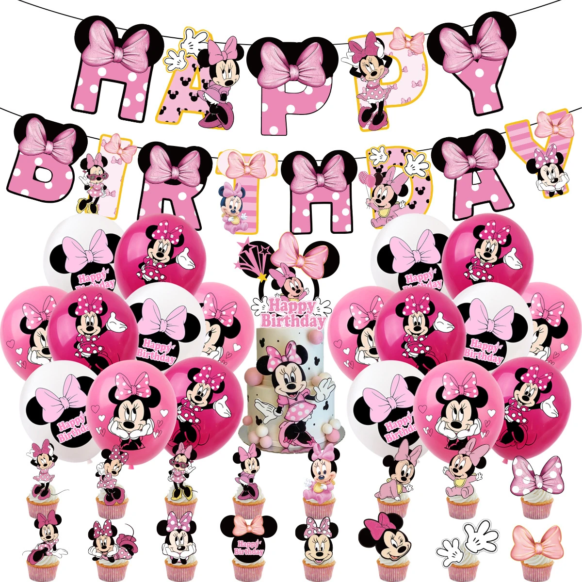 Minnie Mouse Party Decorations Birthday | Minnie Mouse Balloons Birthday  Party - Pink - Aliexpress