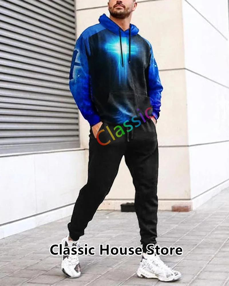 2023 Fashion Tracksuit For Men Black White Letter Printed Hoodie + Pants Suit Autumn 2 Pieces Long Sleeve Set Men's Clothing 4
