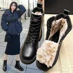 Waterproof Winter Snow Boots Women 2023 Plus Velvet Thick Cotton Women Shoes Black Leather Warm Platform Women's Ankle Boots
