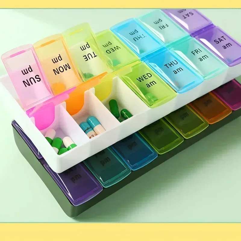 1 Set Pill Box 7 days Organizer 14 grids 3 Times One Day Portable Travel with Large Compartments for Vitamins Medicine Fish Oils