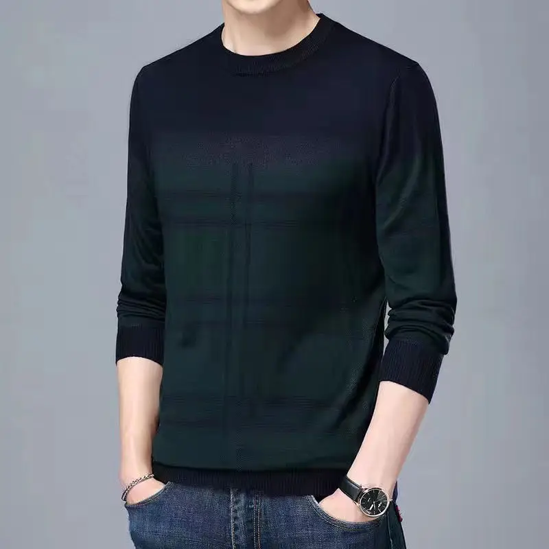 남성용 긴팔 스트라이프 스웨터, 한국 스트리트웨어, 남성 의류, 대비 느슨한 캐주얼 풀오버 상의, 용수철 가을 패션