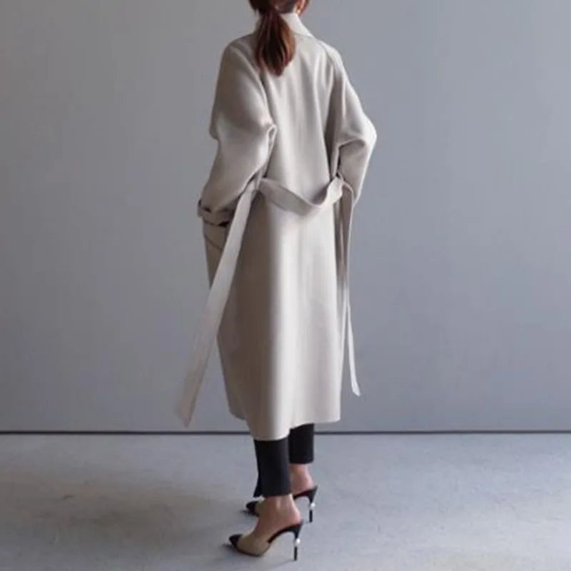 Winter Beige Elegant Wool Blended Women's Korean Fashion Black Long Coat Retro Simple Wool Camel Oversized Coat
