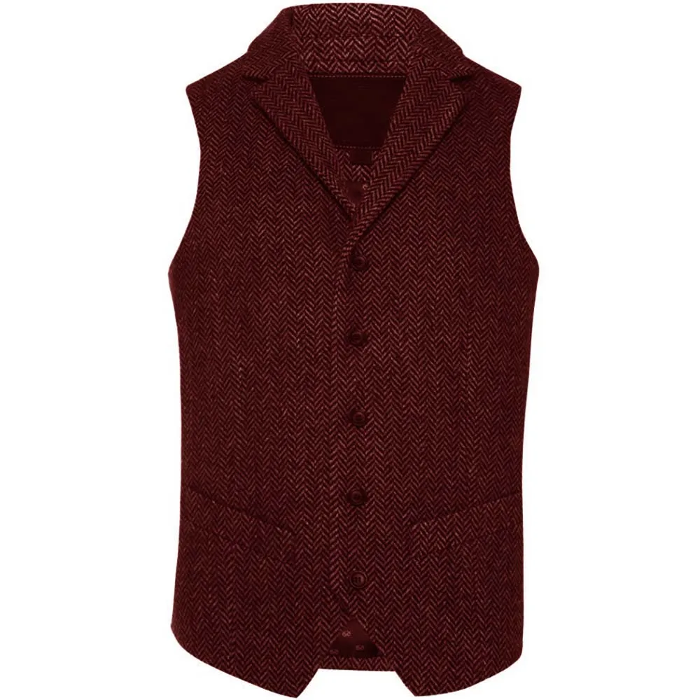 Men's Suit Vest Herringbone Single-Breasted Vest Casual Fashion Waistcoat Men's Comfortable Sleeveless Outerwear Commuter