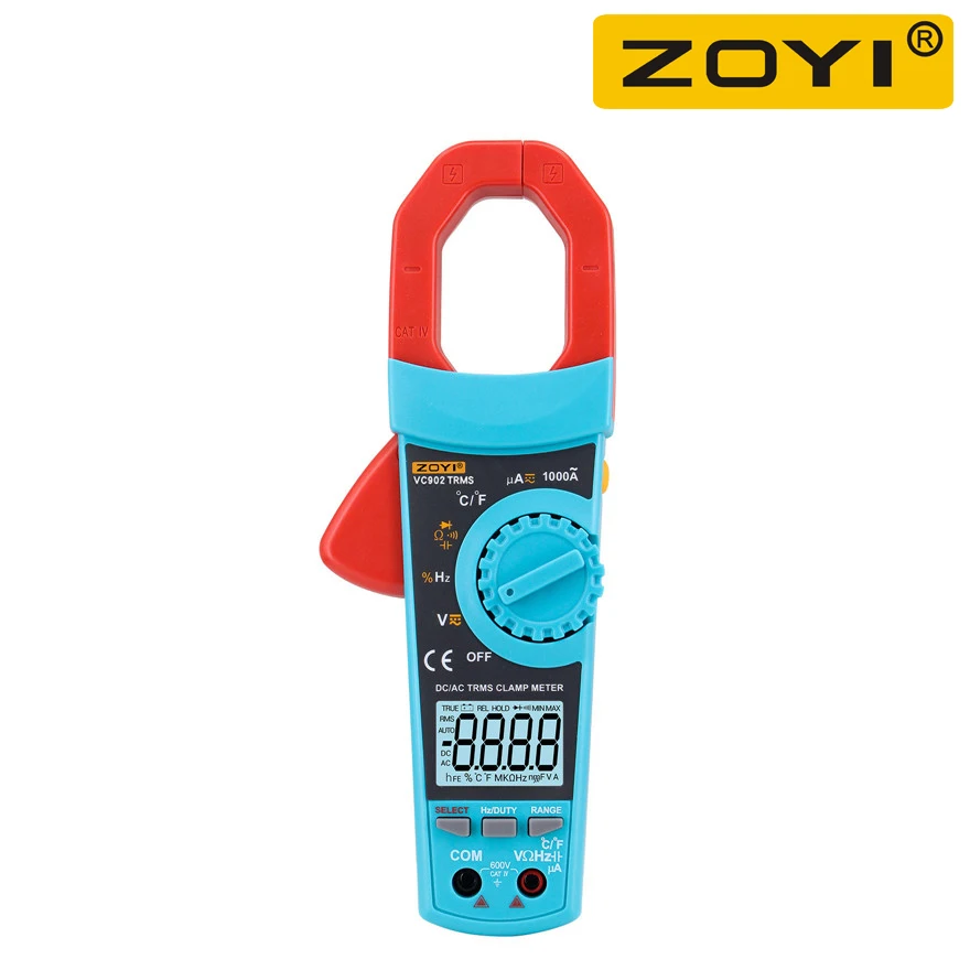 

Цифровой мультиметр-зажим ZOYI VC902, вольтметр с разрешением 6000 отсчетов, автоматический/ручной выбор диапазона, измеритель напряжения постоянного и переменного тока, измеритель температуры