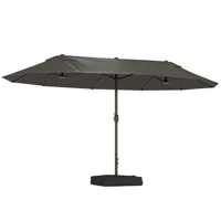 Outsunny Parasol de jardin exterieur parasol double rectangulaire 4,6L x 2,7l x 2,4H m avec ouverture fermeture manivelle, sacs de lestage et base inclus, pour balcon, piscine, gris 1