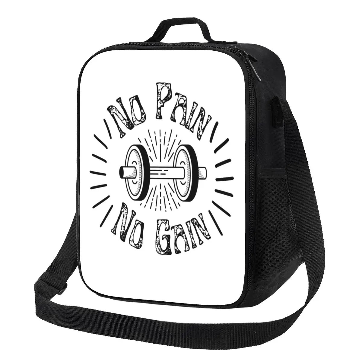 

Custom No Pain No Gain Lunch Bag Men Women Thermal Cooler Insulated Lunch Box for Adult Office