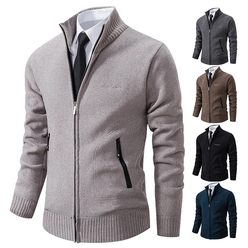 2023 Knitwear Spring and Autumn Men's Stand-up Collar Thick Warm Cardigan Sweater Winter Loose Casual Coat 3