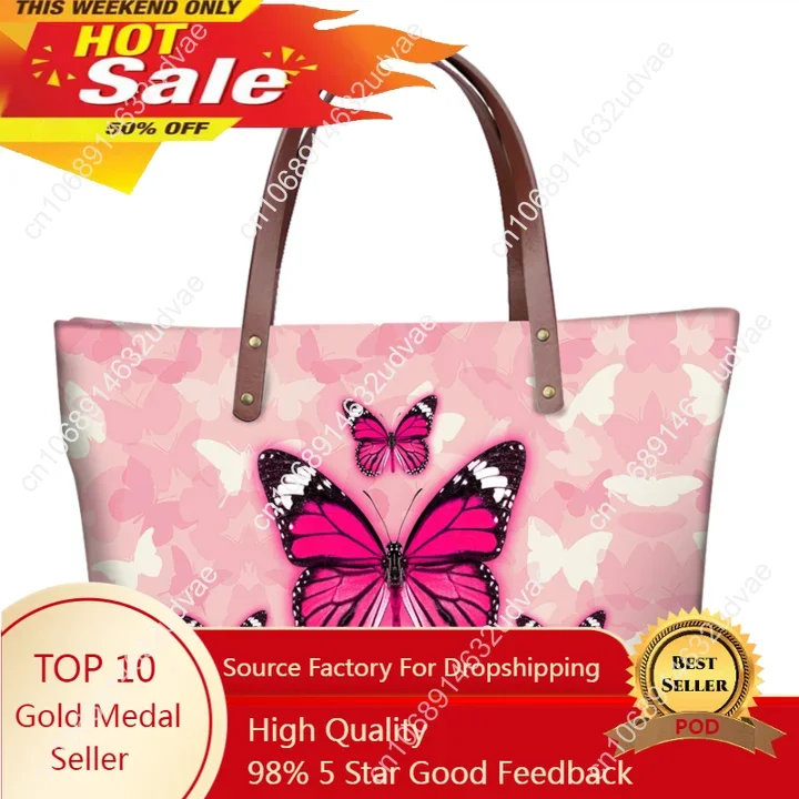 

Beauty Pink Butterflies 3D Handbags Set for Women Large Coin Purses Girls Fashion Shoulder Bags Ladies Cluth Bag Wallet