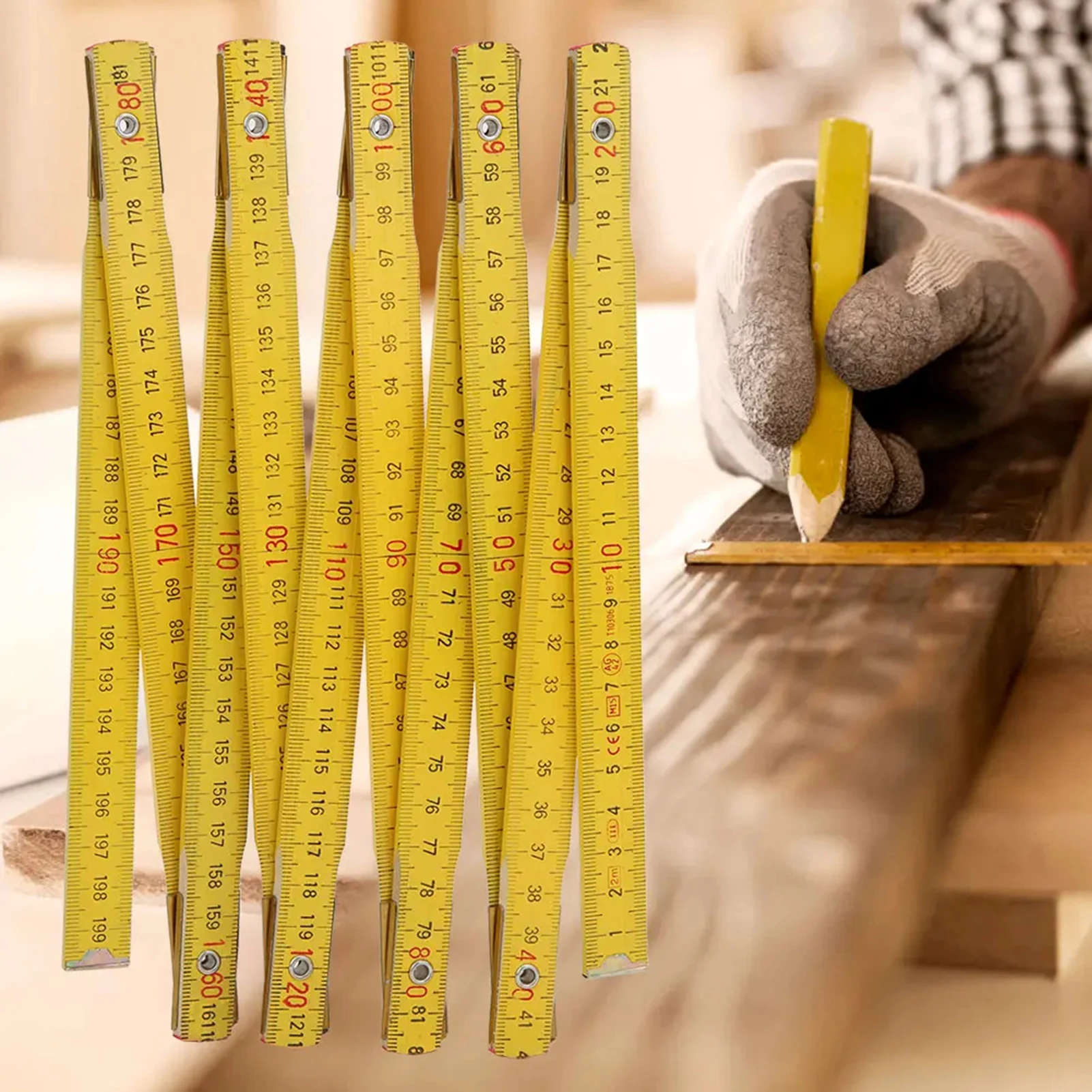 목수 건설 건축업자용 휴대용 목재 접이식 눈금자, 양면 눈금 접이식 눈금자 측정 도구