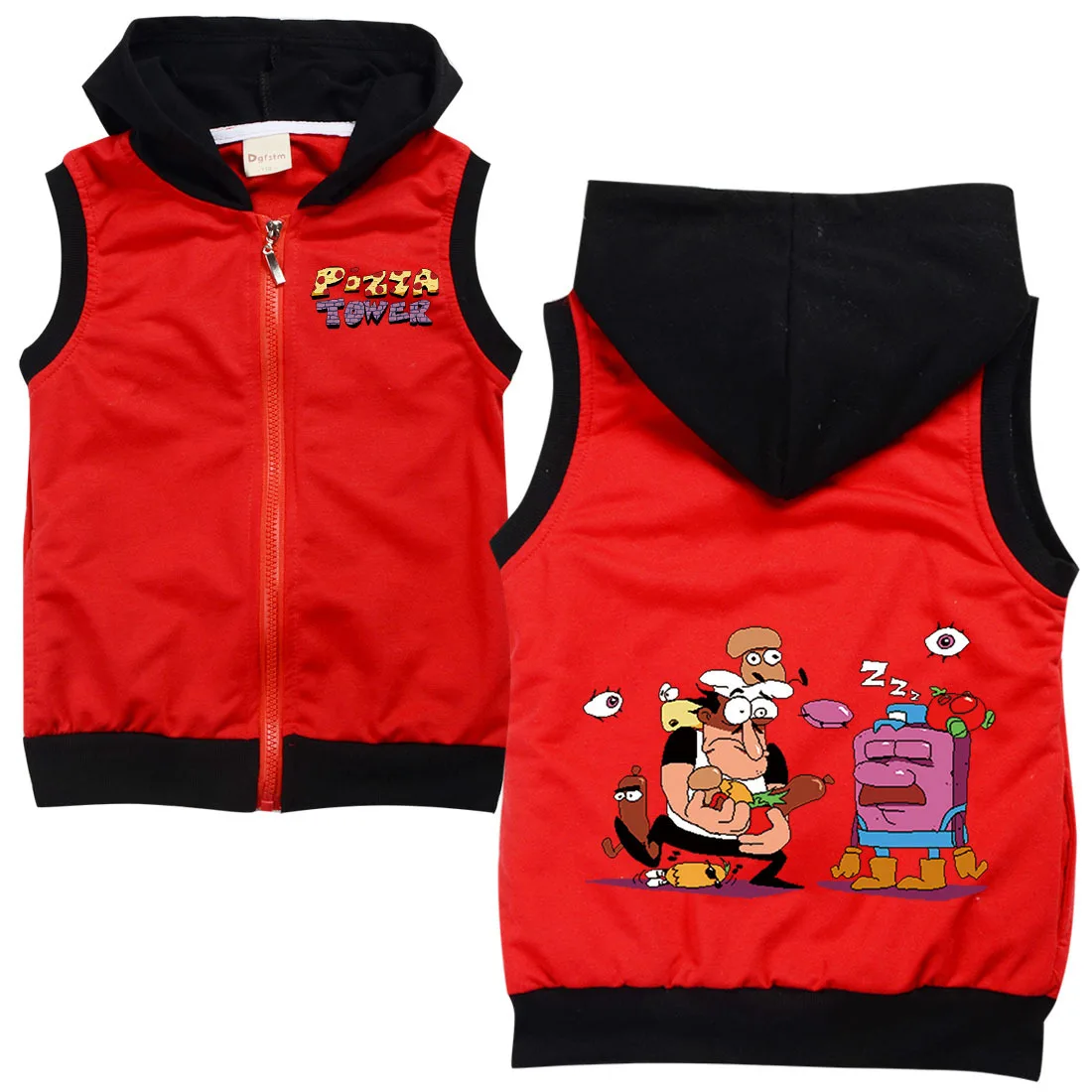 

Pizza Tower Clothes Kids Sleeveless Vest Jacket with Hooded & Zipper Teen Boys Sweatshirt Girls Casual Coats Children Outerwear