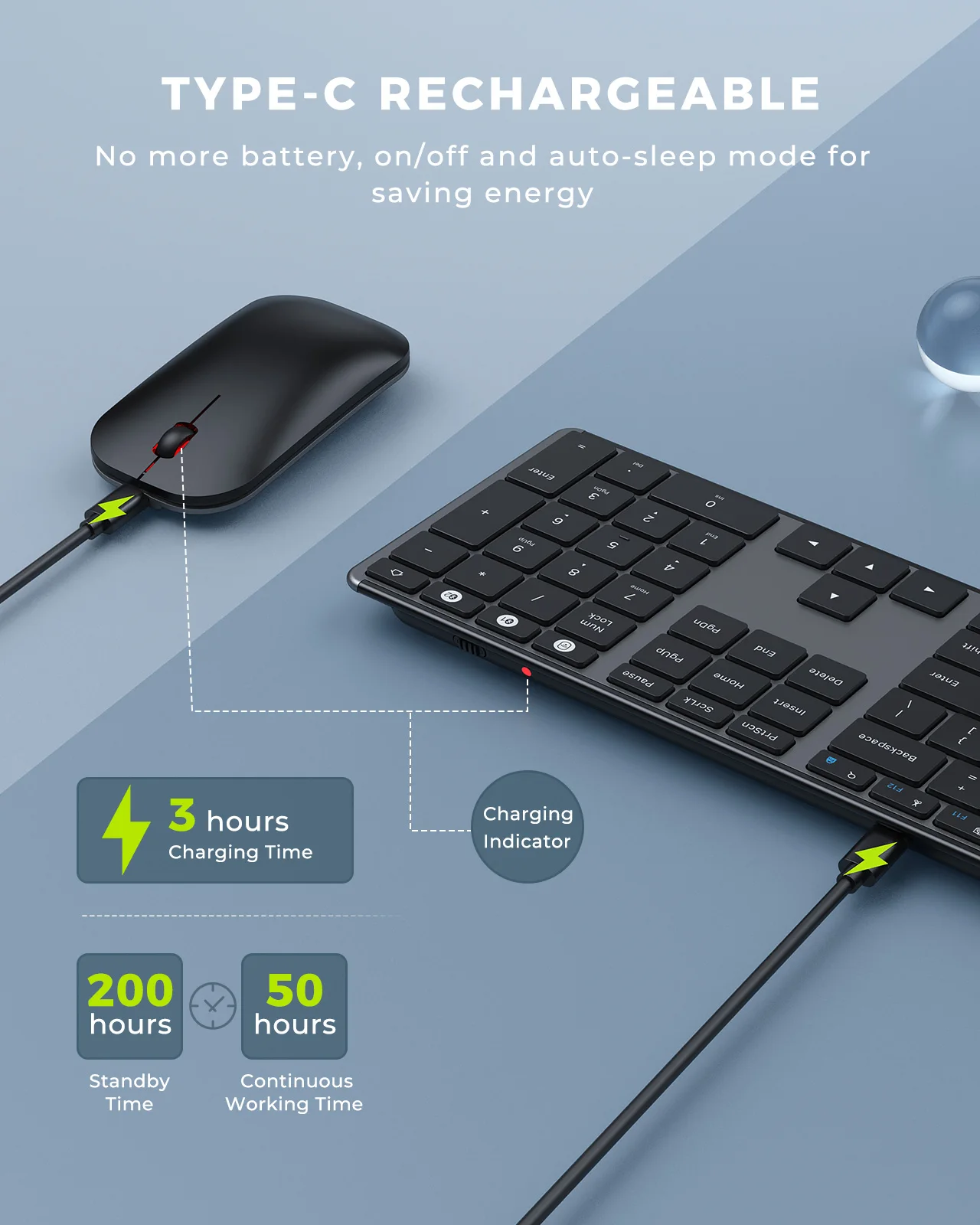 Seenda Wireless Bluetooth Teclado e Mouse Combo Multi-dispositivo Recarregável Slim Teclados e Ratos para Win Macbook Pro Air - Imagem 3