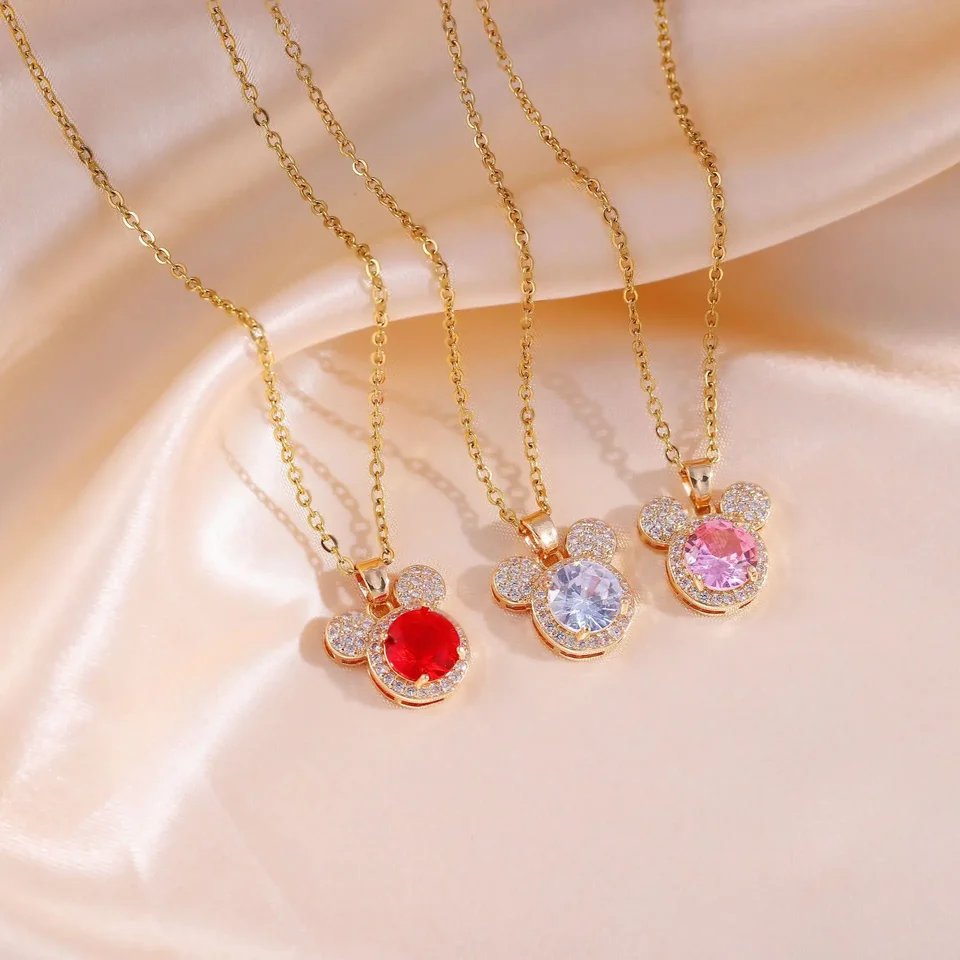 アクセサリー mickeys Stainless Steel Chain Disney Cute Mickey Mouse Head Necklaces for