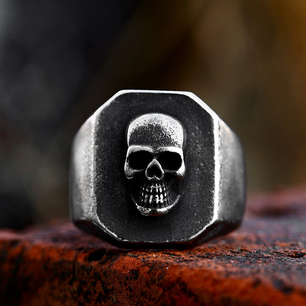 Simple Black Retro Gothic Skull Ring For Men Fashion Stainless Steel Punk Skull Biker Ring Unique Jewelry Gifts Dropshipping 2