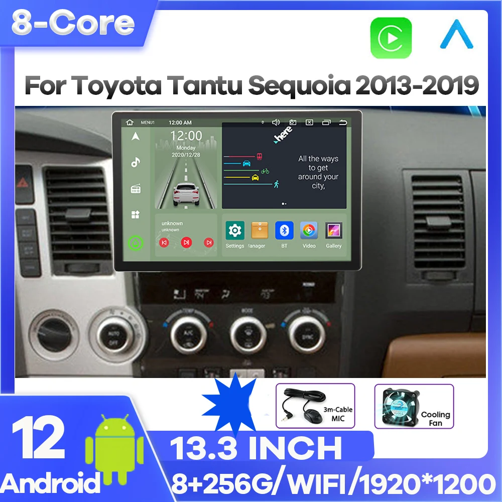 

13.3" Android 8Core 256G Car Radio For Toyota Tantu Sequoia Multimedia Player Navigation GPS CarPlay DSP WIFI Head Unit Screen
