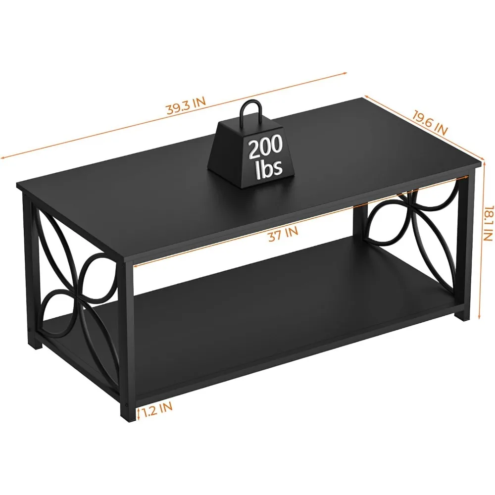 Coffee Table for Living Room, 39 inch Small Table with Storage Shelf, Café Tables 2