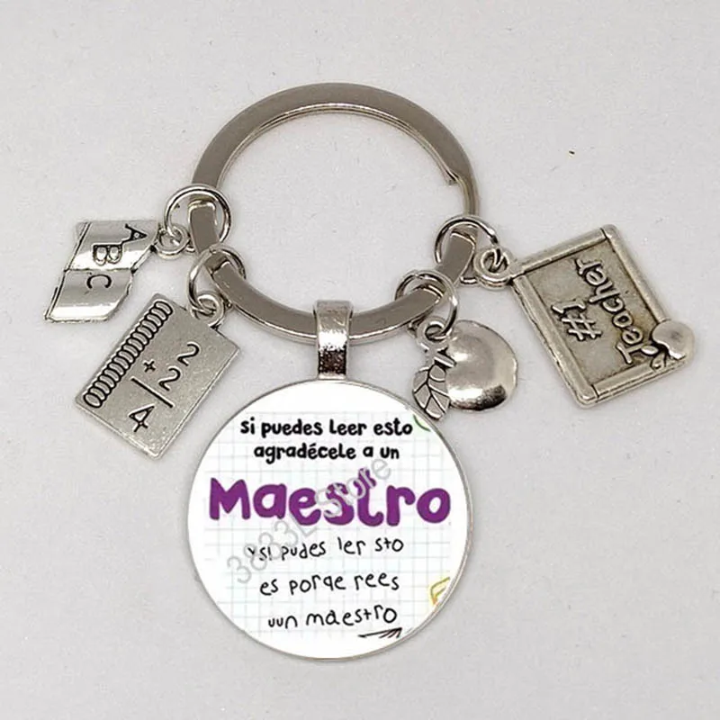 2024 New Teacher Keychain Thank You Teacher Text Keychain Pendant Glass Crystal Pendant Key Ring Car Keychain for Teacher Teache