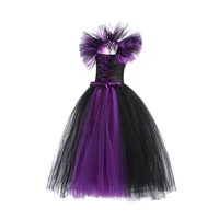 Maleficent Neck Dress Girls Halloween Theme Cosplay