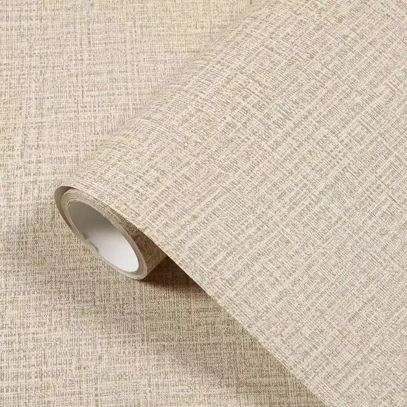 Papel tapiz autoadhesivo impermeable para decoración del hogar, papel de contacto de lino beige para paredes, papel tapiz grueso para dormitorio