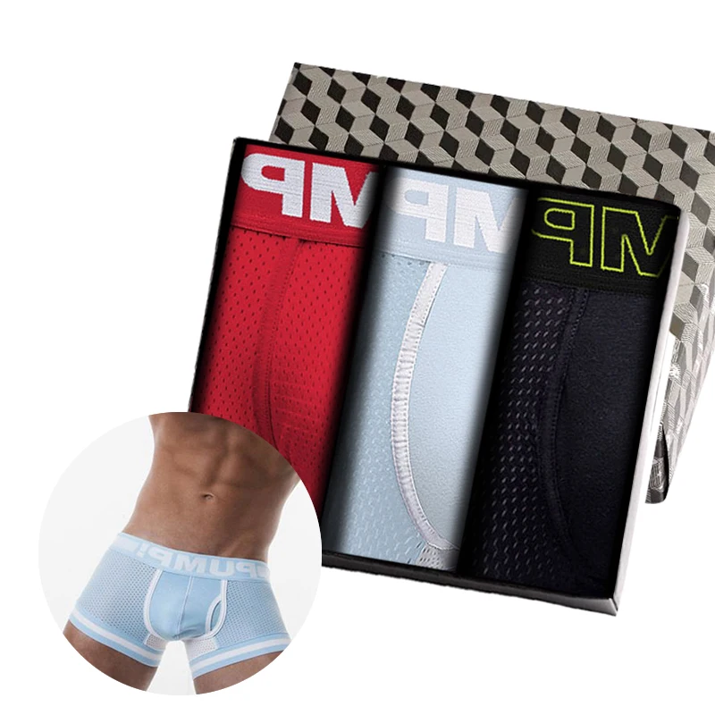 3pcs Fashion Cotton Gay Sexy Men Underpants Boxers Shorts Quick Dry