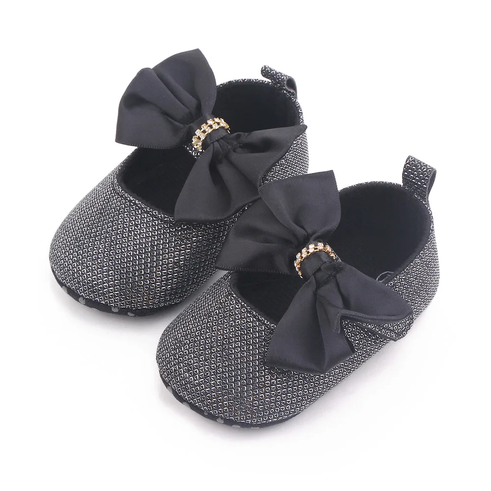 Infant Girl Shoes Bling Rhinestone Newborn Footwear Toddler Cute Bows Princess Flats for 1 Year Christian Baby Item Shower Gifts 6