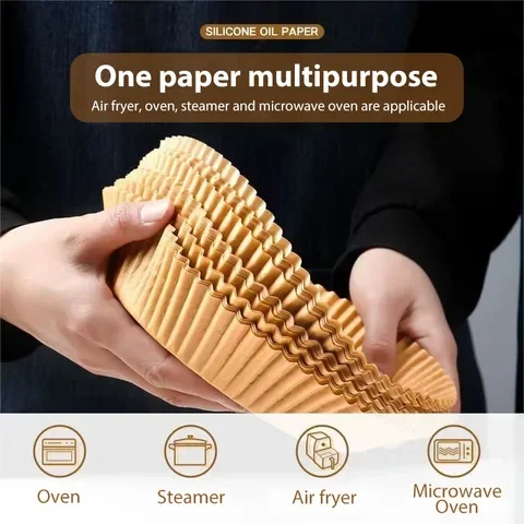 

5-50pcs Kitchen Non-Stick Air Fryer Paper Air Fryer Accessories Disposable Parchment Liner Baking Mats Steamer Round Paper