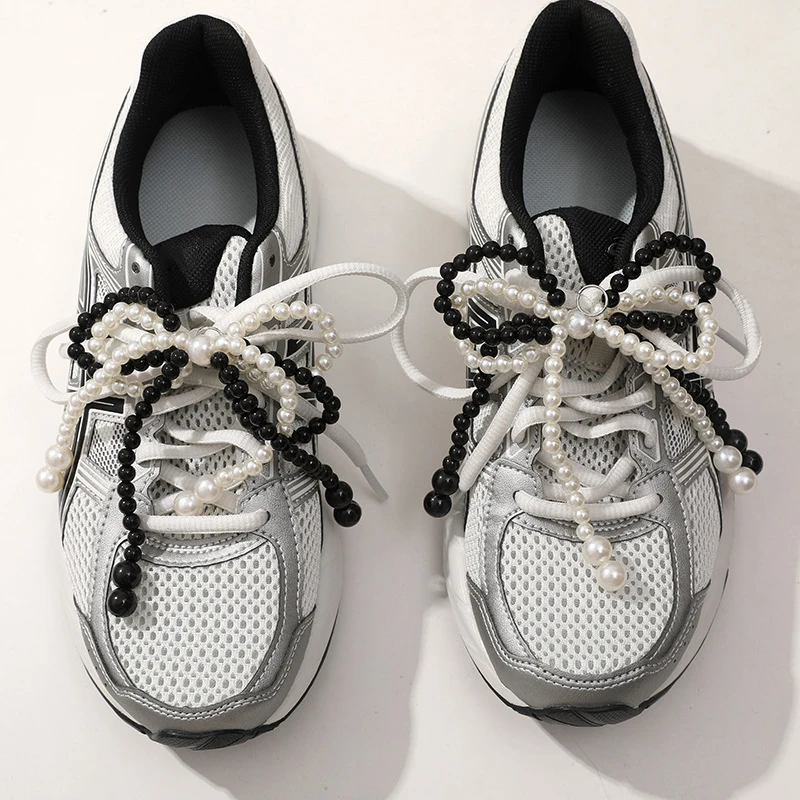 1PCS 더블 레이어 진주 구슬 Bowknot 매력 구두 버클 수제 신발 클립 장식 가방 펜던트 보우 열쇠 고리 액세서리