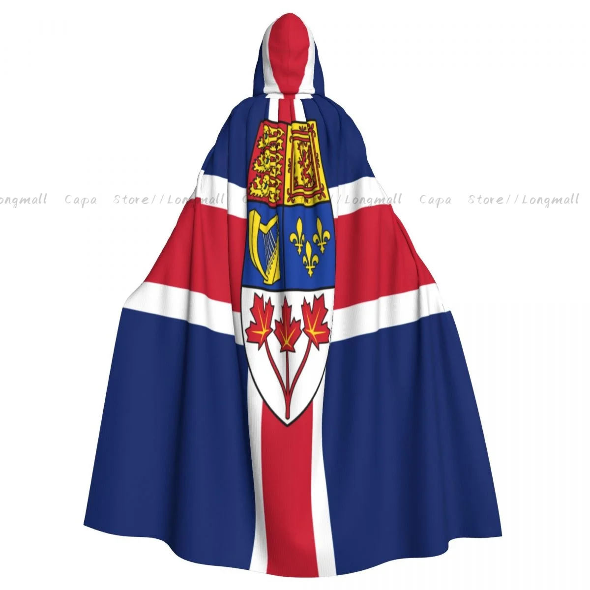 

Adult Halloween Flag Of The Kingdom Of Canada Cloak Cape Hooded Medieval Costume Full Length Dress Coat