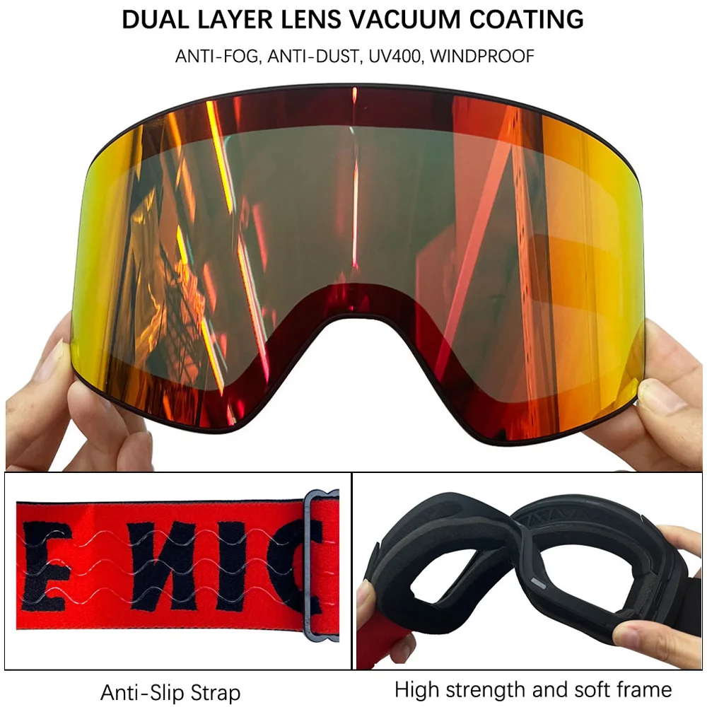 UV400 Magnetic Ski Goggles with Double Layer Polarized Lens Skiing Anti-fog Snowboard Goggles for Men Women Ski Glasses Eyewear 3
