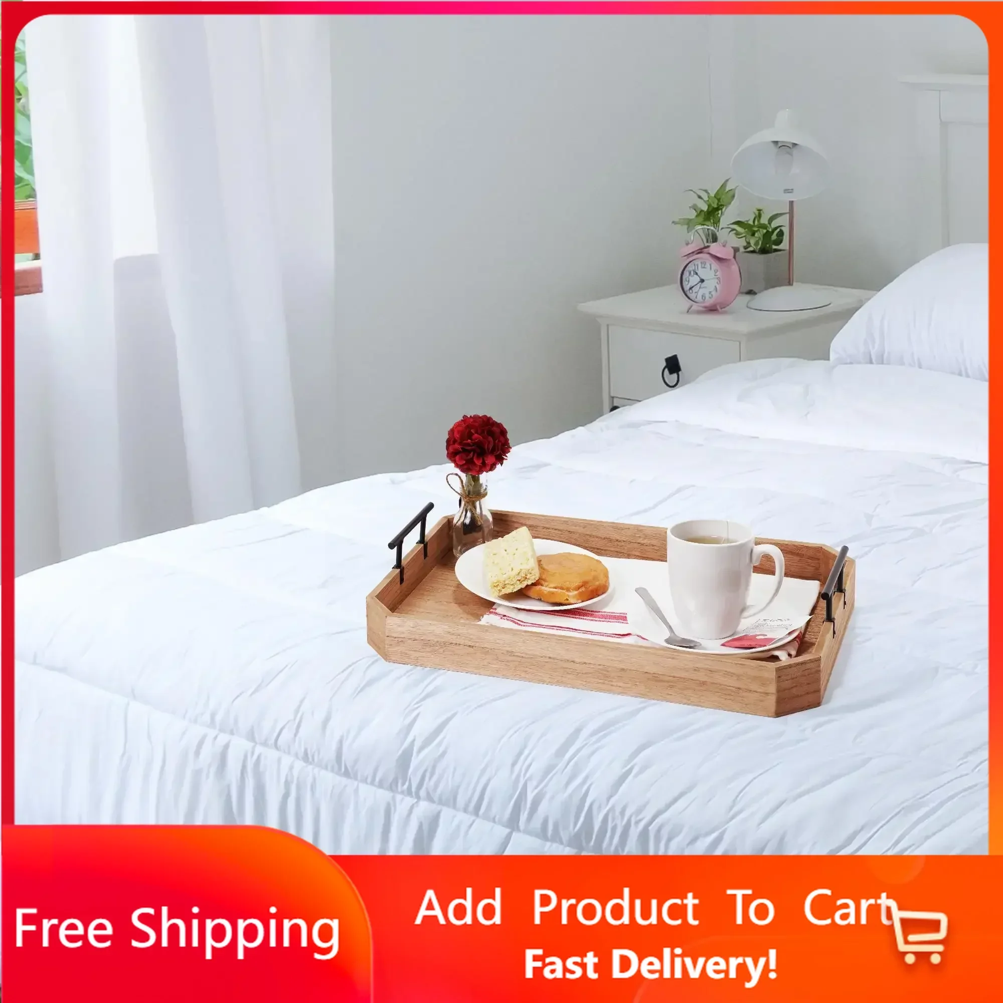 

Wooden Rectangle Tray with Black Metal Handle Size 12" x 18" Set of 1 trays wood tray Rapid Transit Free Shipping