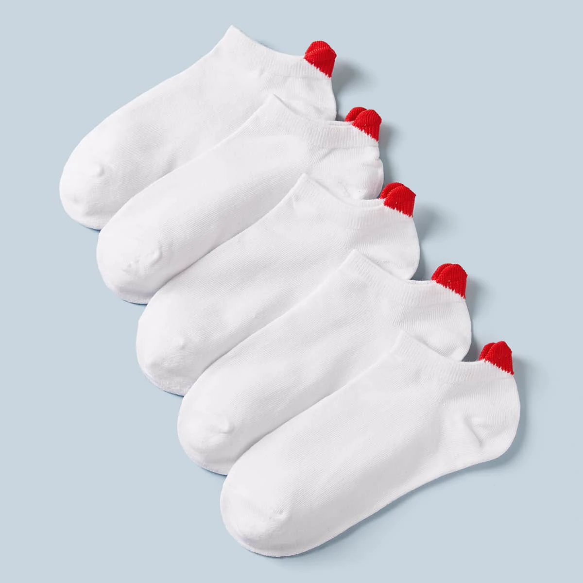 5 Paar neue Damen-Baumwollsocken, rosa, niedliche Herz-Söckchen, kurze Damensocken, lässige rote Herz-Damen- und Mädchensocken – Detail 8