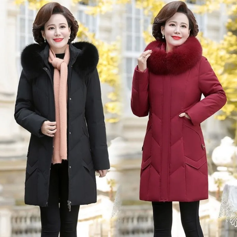 2023 New Women Down Jacket Winter Coat Female Mid Length Version Hooded Parkas Warm Thick Outwear Fashion Loose Overcoat XL-6XL