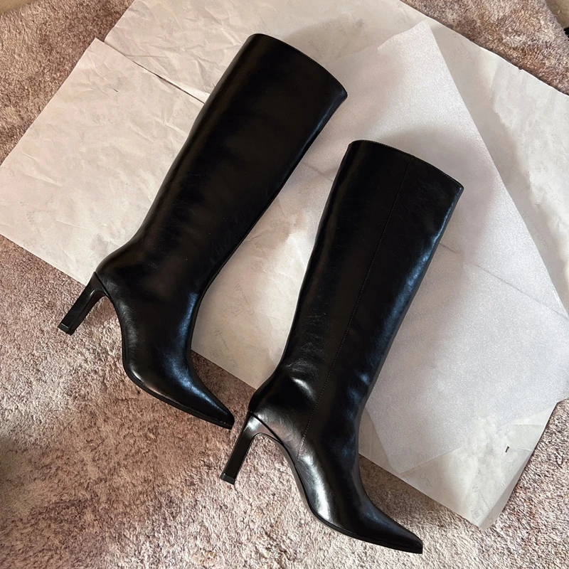 Dave&Di 2023 Autumn French Retro Genuine  High Boots Fashion Leather Ladies High Heel Knee Boots Women