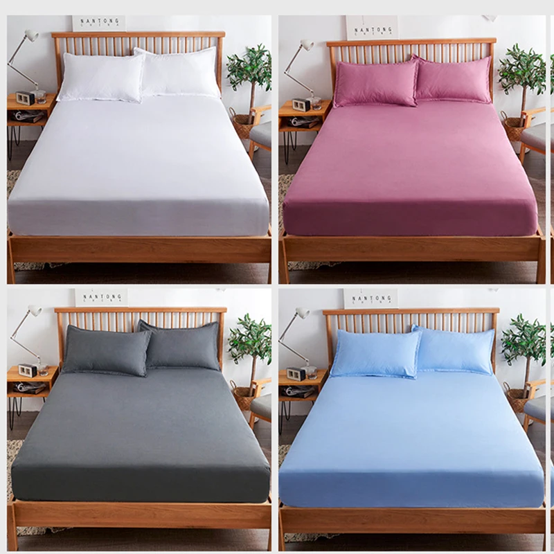 Cheap 2023 Waterproof Bed Sheet Mattress Cover Pad Solid Color Fitted Sheet  with All-Around Elastic Rubber Band Bed Sheet No Pillowcases