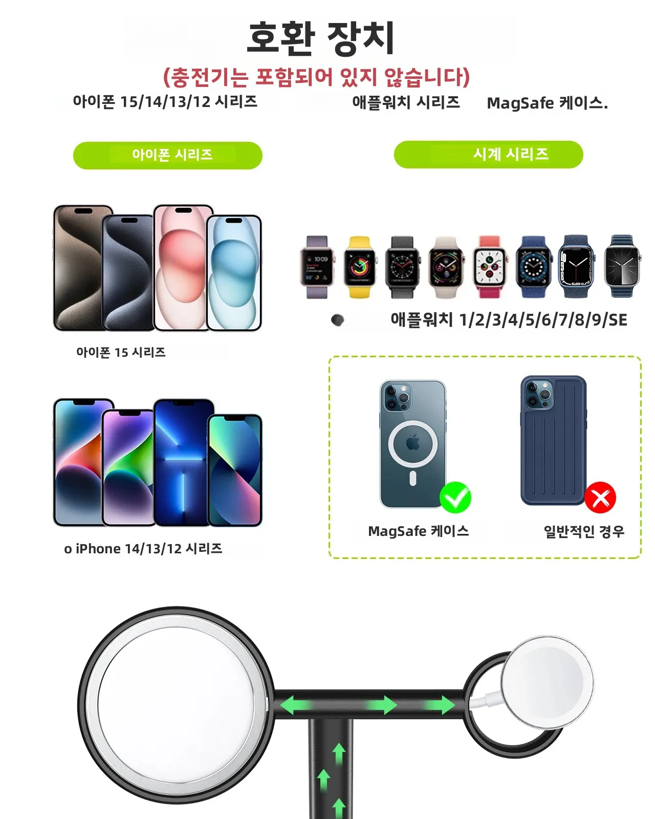 EWA 2 in 1 무선 충전기 스탠드 알루미늄 합금 휴대폰 홀더 아이폰13/12/프로/맥스/미니 및 애플 워치 3/4/5/6 호환