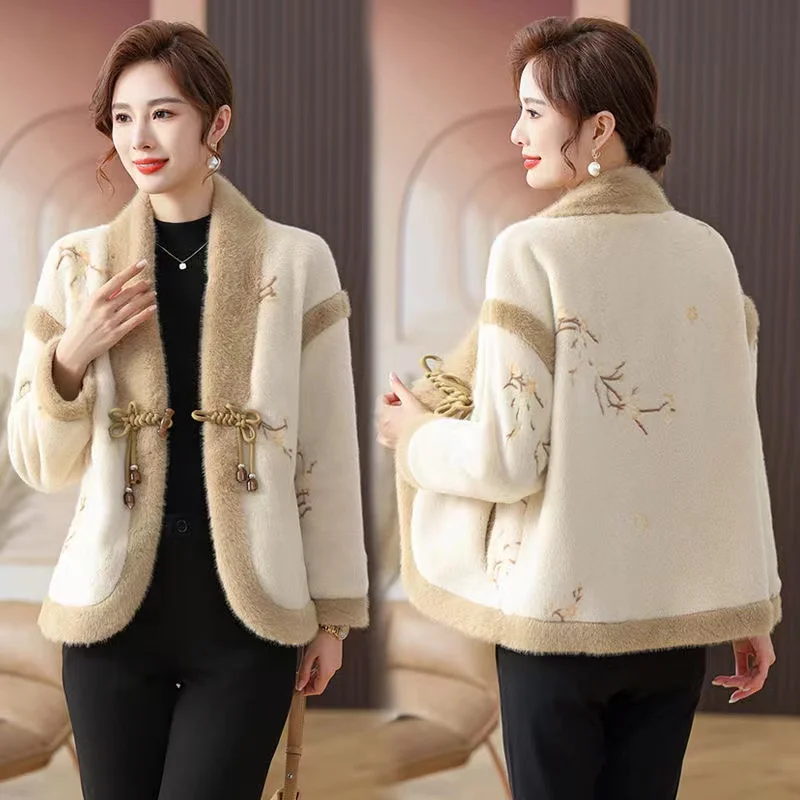 

Chinese Style Mother's Clothing Imitation Mink Velvet Jacket Thickening For Middle-Aged And Elderly Women's Clothing Warm coat